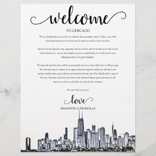 QPCの結婚週末のウェルカムスケジュール (正面)