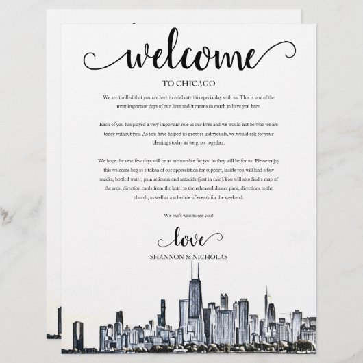 QPCの結婚週末のウェルカムスケジュール (正面/裏面)