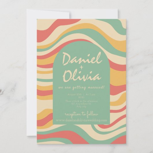 QRとファンキーGroovy Hippie結婚 招待状 (正面)