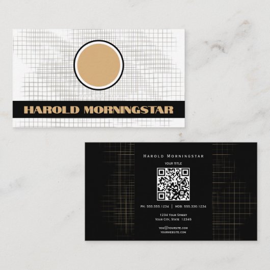 Qrとロモダンゴを使用した白黒グリッド 名刺 (正面/裏面)