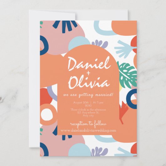 QRのモダン付いたフォレストパタ結婚ーン 招待状 (正面)