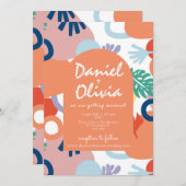 QRのモダン付いたフォレストパタ結婚ーン 招待状 (正面/裏面)