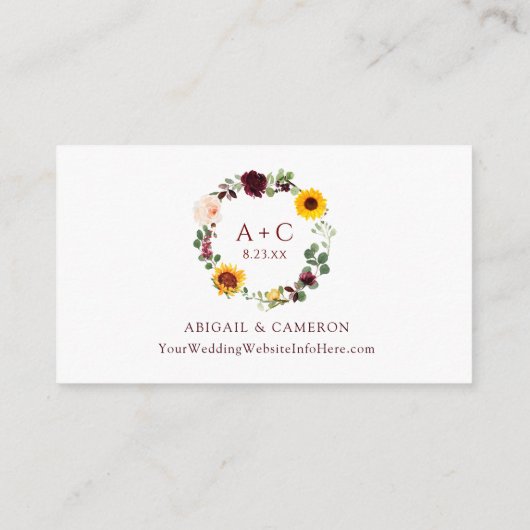 QRの結婚ブライダルシャワー登録用カードひまわり エンクロージャーカード (裏面)