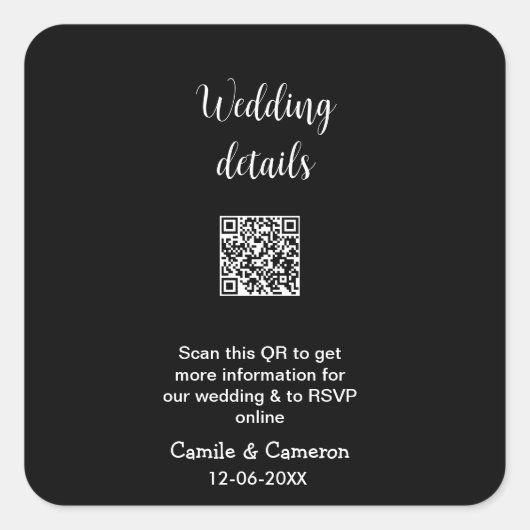 QRの結婚WEBサイトにフォトネームの日付白黒を追加 スクエアシール (正面)
