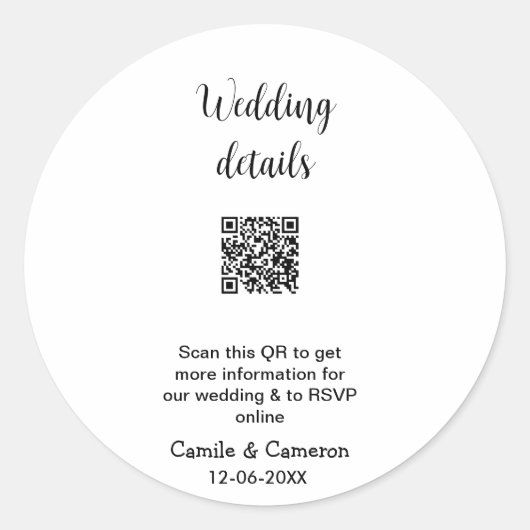 QRの結婚WEBサイトにフォトネームの日付白黒を追加 ラウンドシール (正面)