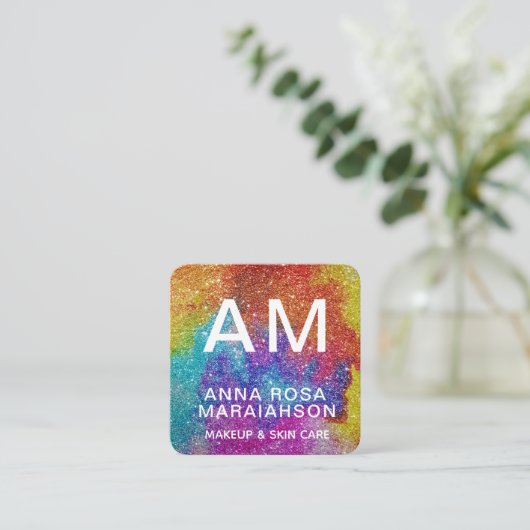 *~* QRはっきりした抽象芸術アートグリッターロゴフォト スクエア名刺 (スタンド正面)