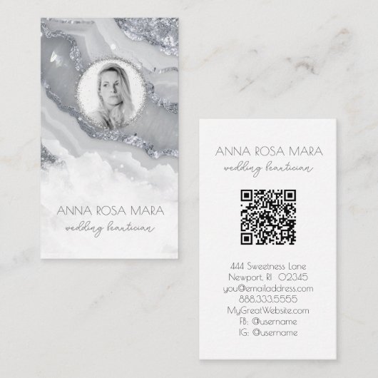 *~* QRアゲート大理石フォトロゴSILVER AP66グレー 名刺 (正面/裏面)
