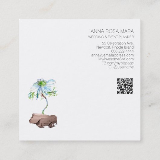 *~* QRアネモンフローラホワイトローズ金ゴールド スクエア名刺 (裏面)