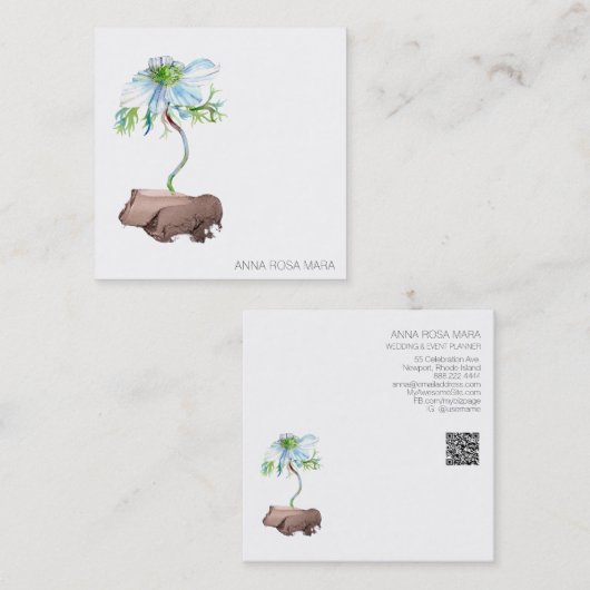 *~* QRアネモンフローラホワイトローズ金ゴールド スクエア名刺 (正面/裏面)