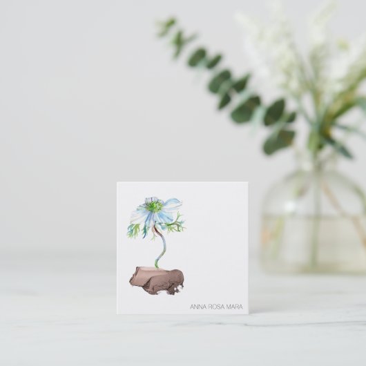 *~* QRアネモンフローラホワイトローズ金ゴールド スクエア名刺 (スタンド正面)