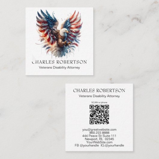 *~* QRアメリカ国旗Bald Eagle AP16翼 スクエア名刺 (正面/裏面)