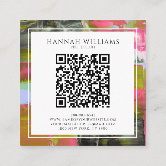 QRエレガントコードカラフル抽象芸術絵を描パターン スクエア名刺 (裏面)