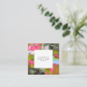 QRエレガントコードカラフル抽象芸術絵を描パターン スクエア名刺 (スタンド正面)