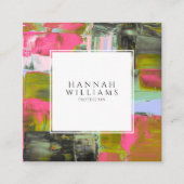 QRエレガントコードカラフル抽象芸術絵を描パターン スクエア名刺 (正面)