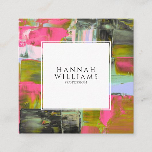 QRエレガントコードカラフル抽象芸術絵を描パターン スクエア名刺 (正面)