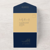 QRエレガントコード海軍金ゴールドの結婚実行 オールインワン招待状 (外側)