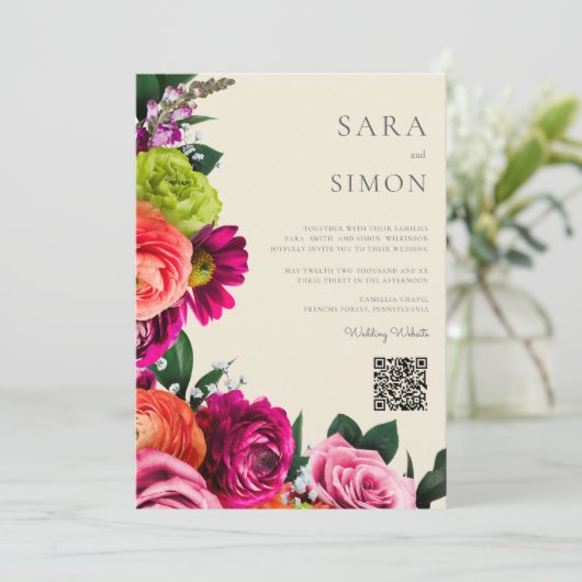 QRエレガントコーモダンドフローラ結婚 招待状 (スタンド正面)