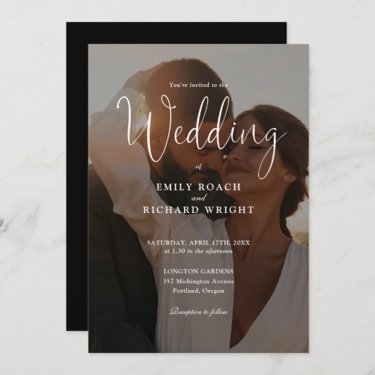 QRエレガントコーモダンド写真のスクリプ結婚ト 招待状 (正面/裏面)