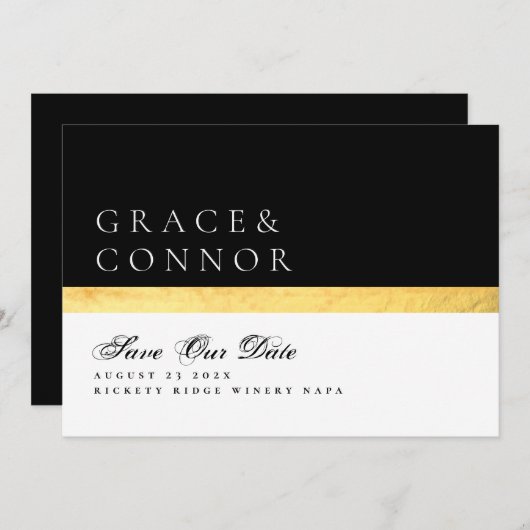 QRエレガントコーモダンド黒ゴールデンフォト セーブザデート (正面/裏面)