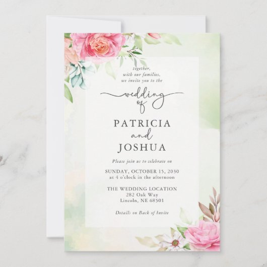 QRエレガント付き埃バラ結婚式招待状 招待状 (正面)