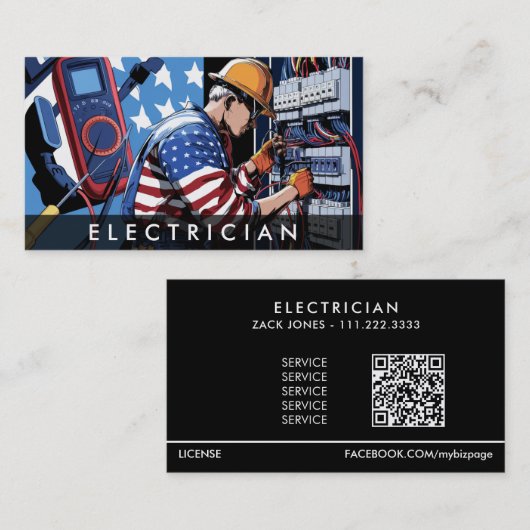 *~* QRエレクトリシャン愛国国旗AP75写真 名刺 (正面/裏面)