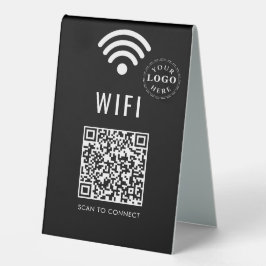 QRカスタムコードとロゴ付きWiFiブラックテーブルサイン テーブルテントサイン