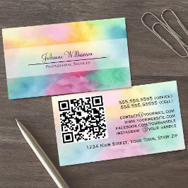 QRカラフルコード付き水彩雲かわいらし 名刺