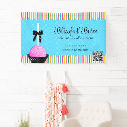 QRカラフルコーポップ・アートのド付きケーキ 横断幕 (インサイチュ)