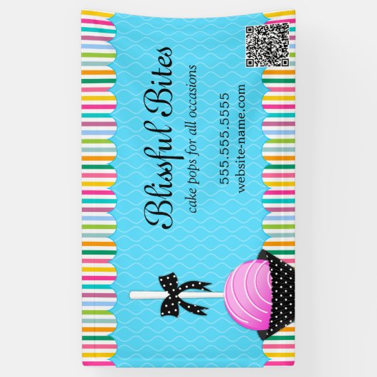 QRカラフルコーポップ・アートのド付きケーキ 横断幕 (縦)