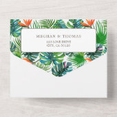 QRカラフルコー結婚ドRSVP付きトロピカル オールインワン招待状 (裏面)