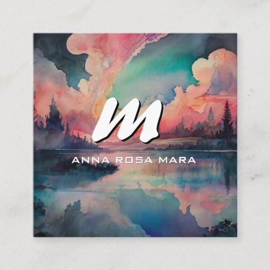 *~* QRカラフルモダン抽象芸術はっきりしたAP93 スクエア名刺 (正面)