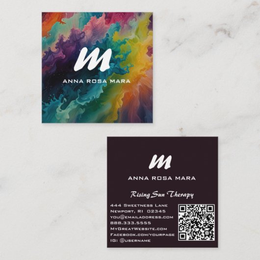 *~* QRカラフルモダン抽象芸術はっきりしたAP93 スクエア名刺 (正面/裏面)