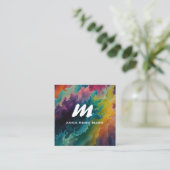 *~* QRカラフルモダン抽象芸術はっきりしたAP93 スクエア名刺 (スタンド正面)