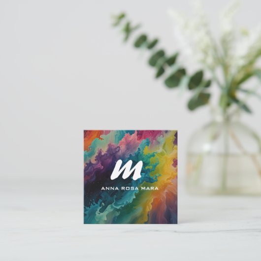 *~* QRカラフルモダン抽象芸術はっきりしたAP93 スクエア名刺 (スタンド正面)