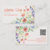 QRカラフル付き水色フローラ 名刺 (正面/裏面)