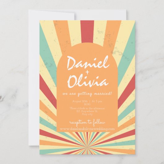 QRカラフル/フォト結婚式招待状付きレトロ 招待状 (正面)