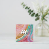 *~* QRグリッターモダン抽象芸術大理石Geode AP93 スクエア名刺 (スタンド正面)