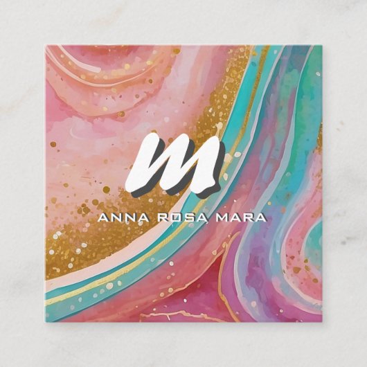 *~* QRグリッターモダン抽象芸術大理石Geode AP93 スクエア名刺 (正面)