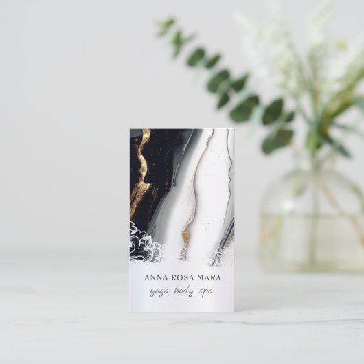 *~* QRグレーブラック金ゴールド大理石箔AP66 名刺 (スタンド正面)