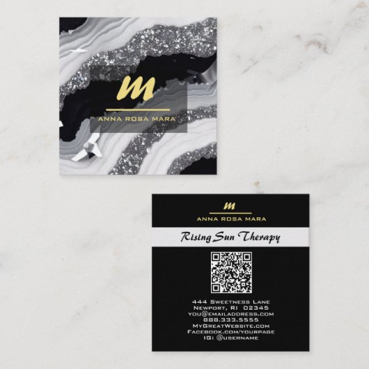 *~* QRゲート白黒金ゴールドグリッターイニシャルAP66 スクエア名刺 (正面/裏面)