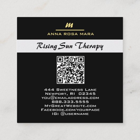 *~* QRゲート白黒金ゴールドグリッターイニシャルAP66 スクエア名刺 (裏面)