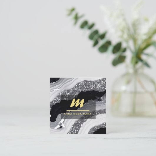 *~* QRゲート白黒金ゴールドグリッターイニシャルAP66 スクエア名刺 (スタンド正面)