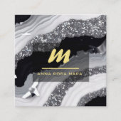 *~* QRゲート白黒金ゴールドグリッターイニシャルAP66 スクエア名刺 (正面)