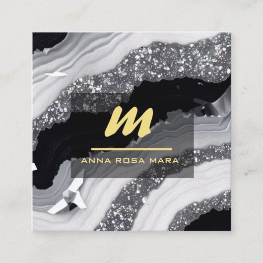 *~* QRゲート白黒金ゴールドグリッターイニシャルAP66 スクエア名刺 (正面)