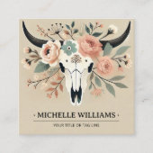 QRコエレガントード付きBohoウエスタンブル牛スカル スクエア名刺 (正面)