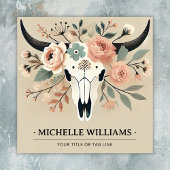 QRコエレガントード付きBohoウエスタンブル牛スカル スクエア名刺