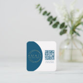 QRコシンプルード付きデザイン不動産仲介業者名刺 スクエア名刺 (スタンド正面)