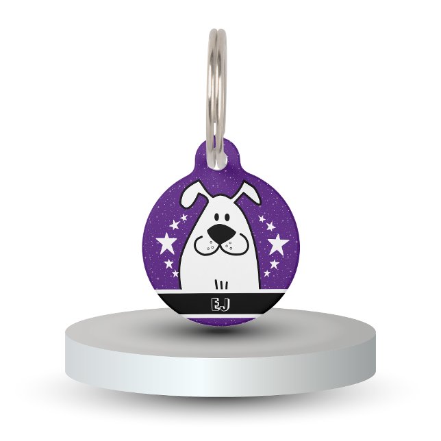 QRコパーソナライズされたード付き可愛いドッグドードルデザイン ペット　ネームタグ (Personalized Cute Dog Doodle Design with QR code Pet ID Tag)