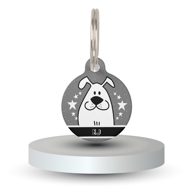 QRコパーソナライズされたード付き可愛いドッグドードルデザイン ペット　ネームタグ (Personalized Cute Dog Doodle Design with QR code Pet ID Tag)