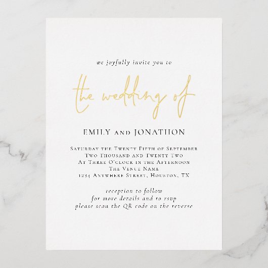 QRコモダンードのスクリ結婚プト実在 箔招待状ポストカード (正面)